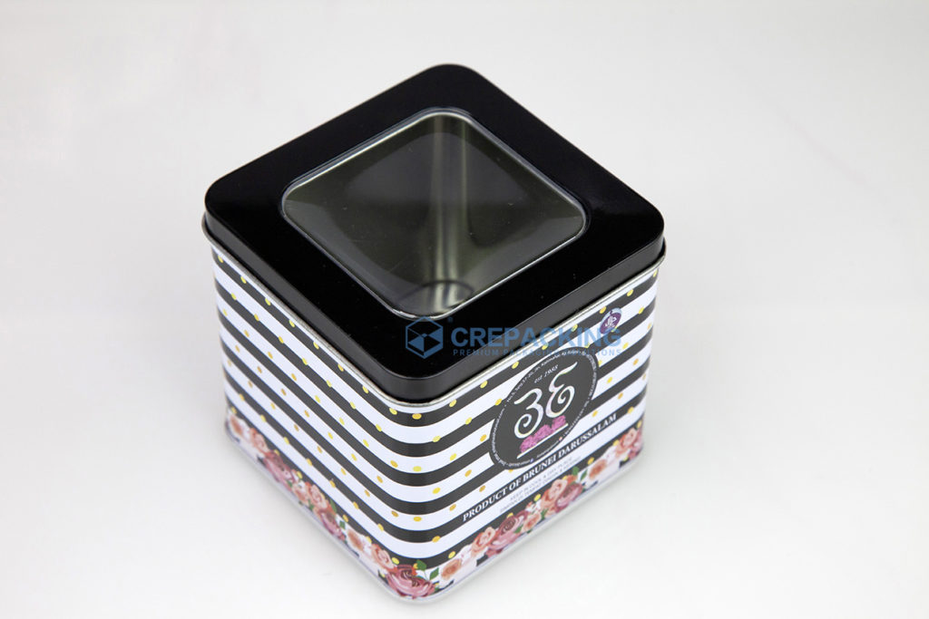 Window Shallow Square Tin Can Custom Printing Food Grade Chocolate Gifts Packaging